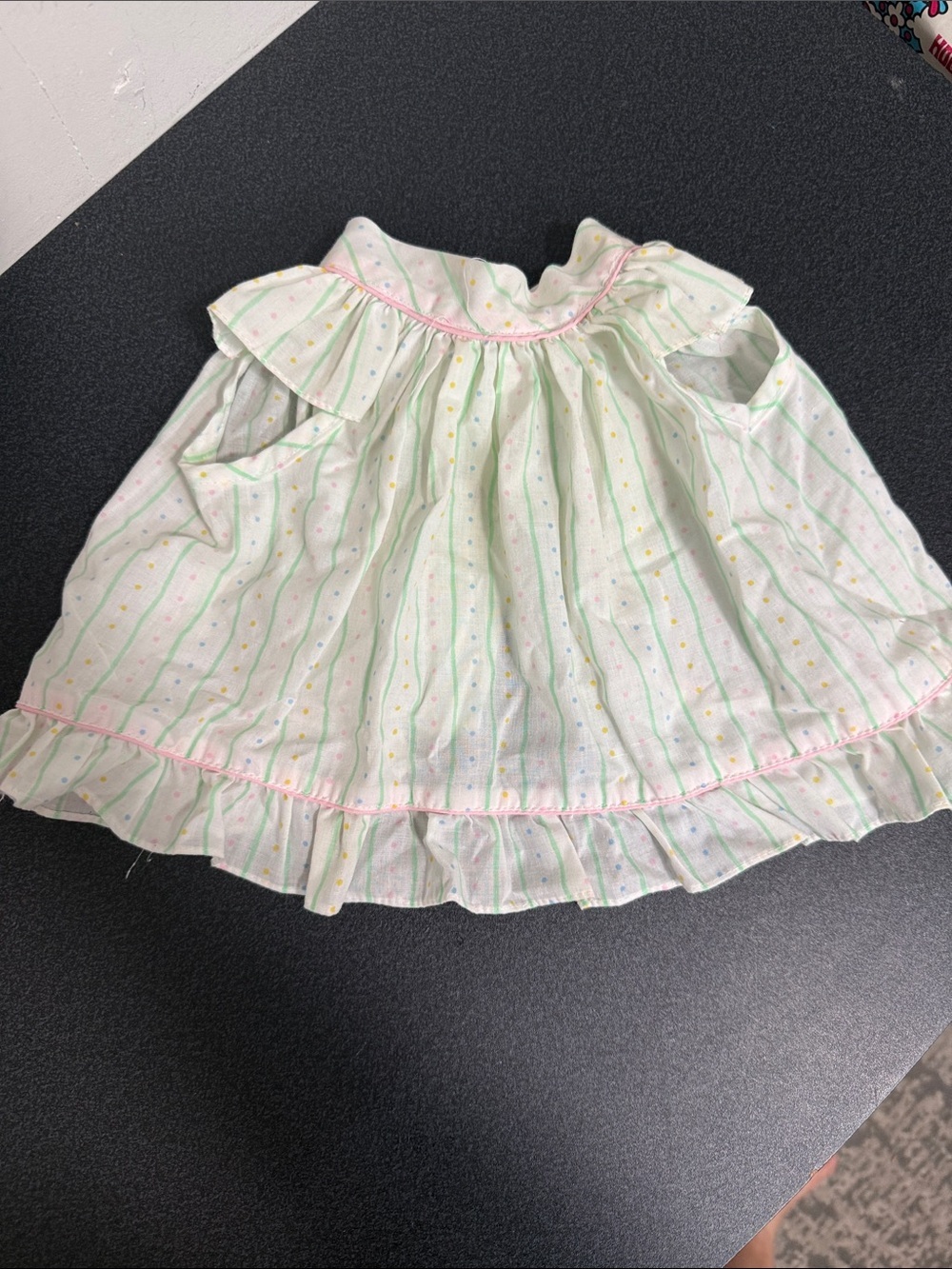 Girls' White & Pastel Striped Ruffle Dress vintage